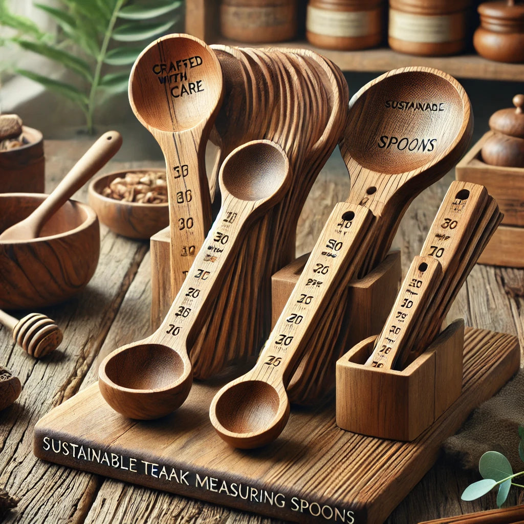 Sustainable teak hand crafted biodegradable, environmentally friendly measuring spoons. spoons